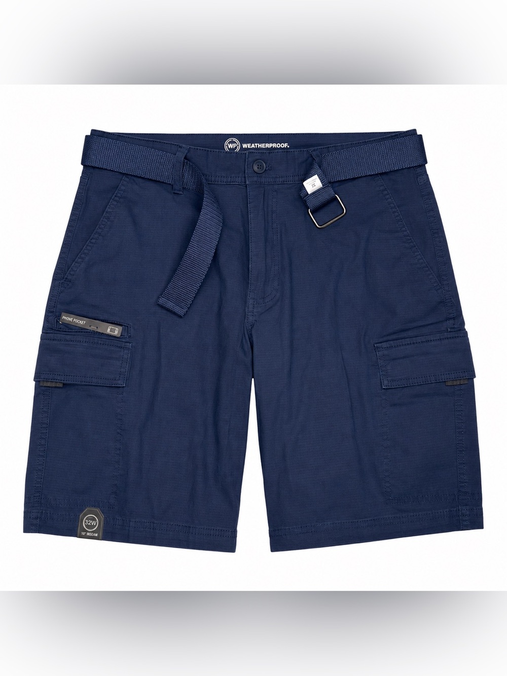 NWT Weatherproof Men’s Navy Cargo Shorts with Integrated Web Belt